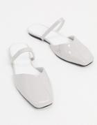 Asos Design Lottie Square Toe Flat Mules In Gray Patent-grey