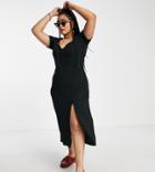 Asos Design Curve Sweetheart Neck Ribbed Midi Dress In Black