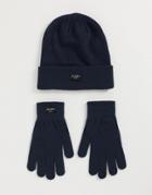 Jack & Jones Hat & Glove Set In Navy