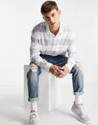 Topman Long Sleeve Oversized Polo With Large Horizontal Stripe In Lilac-purple