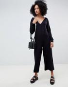 Asos Design Oversized V Neck Jumpsuit - Black