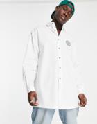 Asos Design Long Sleeve Aline Oversized Shirt With Sailing Club Collegiate Badge-white