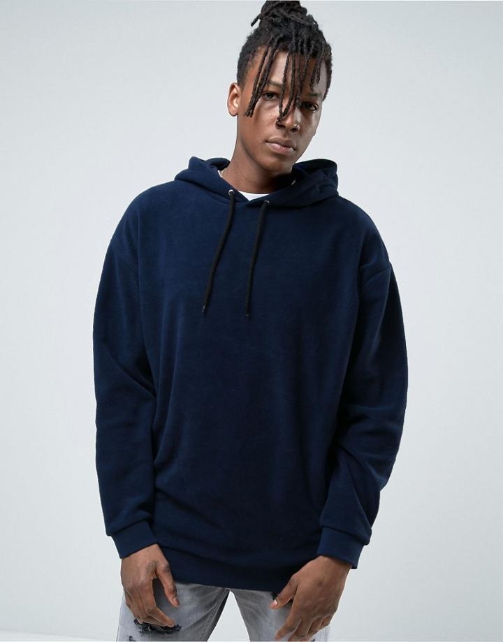 Asos Oversized Hoodie In Fleece In Navy - Navy
