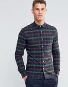 Asos Skinny Shirt With Khaki Plaid Check In Long Sleeve - Green