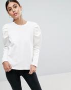 Asos Sweat With Oversized Sleeve - Cream