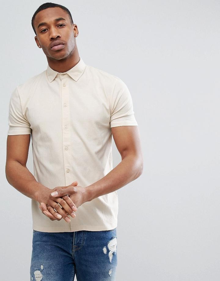 Boohooman Jersey Shirt In Stone - Stone