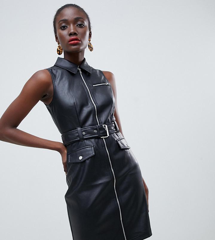 Warehouse Faux Leather Belted Mini Dress In Black - Multi