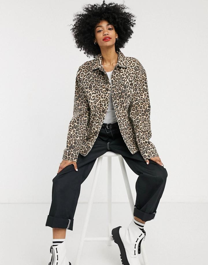 Cheap Monday Upsize Cheetah Print Denim Jacket-brown