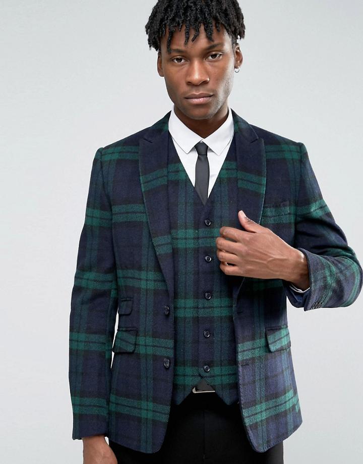Devils Advocate Heritage Navy Checked Blazer - Navy