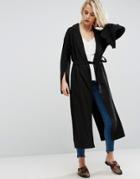 Asos Soft Coat In Crepe With Vent Sleeve - Black
