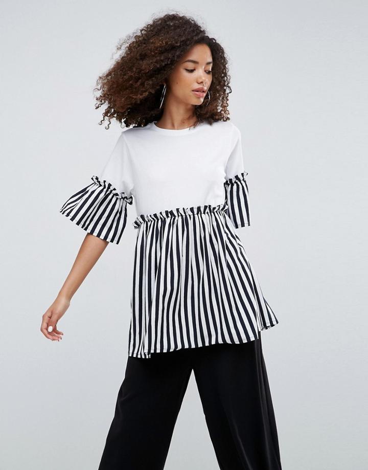 Asos Top With Smock Stripe - Blue