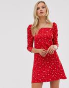 River Island Mini Dress With Square Neck In Red Floral Print - Red
