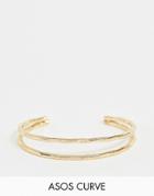 Asos Design Curve Cuff Bracelet In Double Row Engraved Twist Design In Gold Tone - Gold