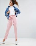 Asos Peg Pants With Oversized Bow - Pink