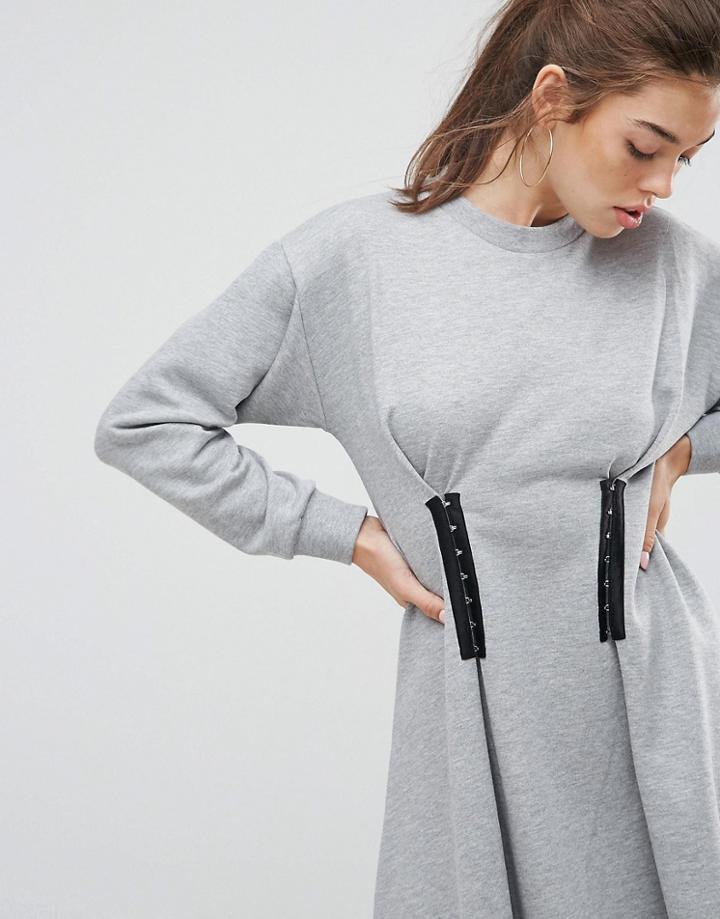 Asos Sweat Dress With Hook & Eye Waist Detail - Gray