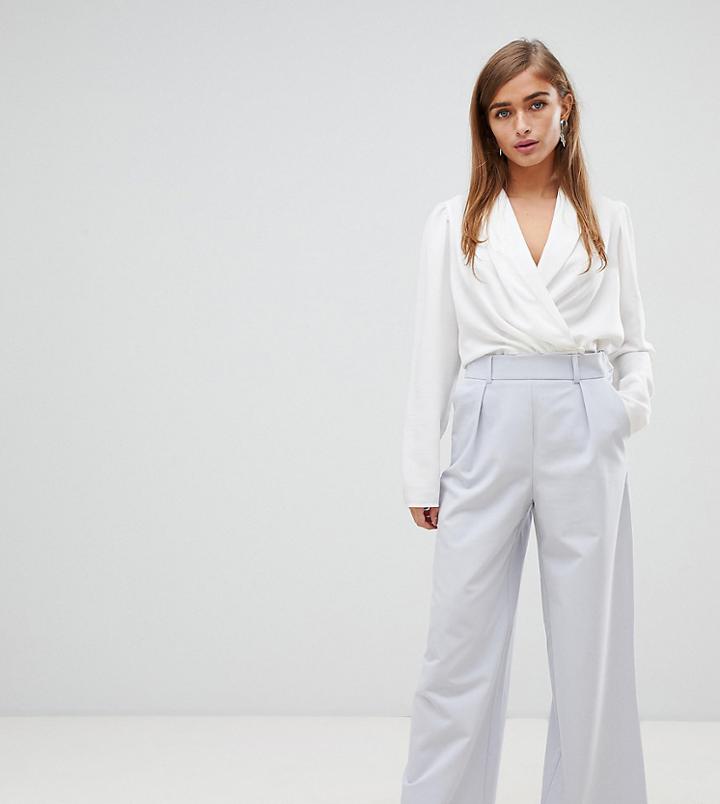 Asos Design Petite The Wide Leg Pants With Pleat Detail - Blue