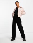Asos Design Heavy Washed Cotton Bomber Jacket In Soft Pink-neutral