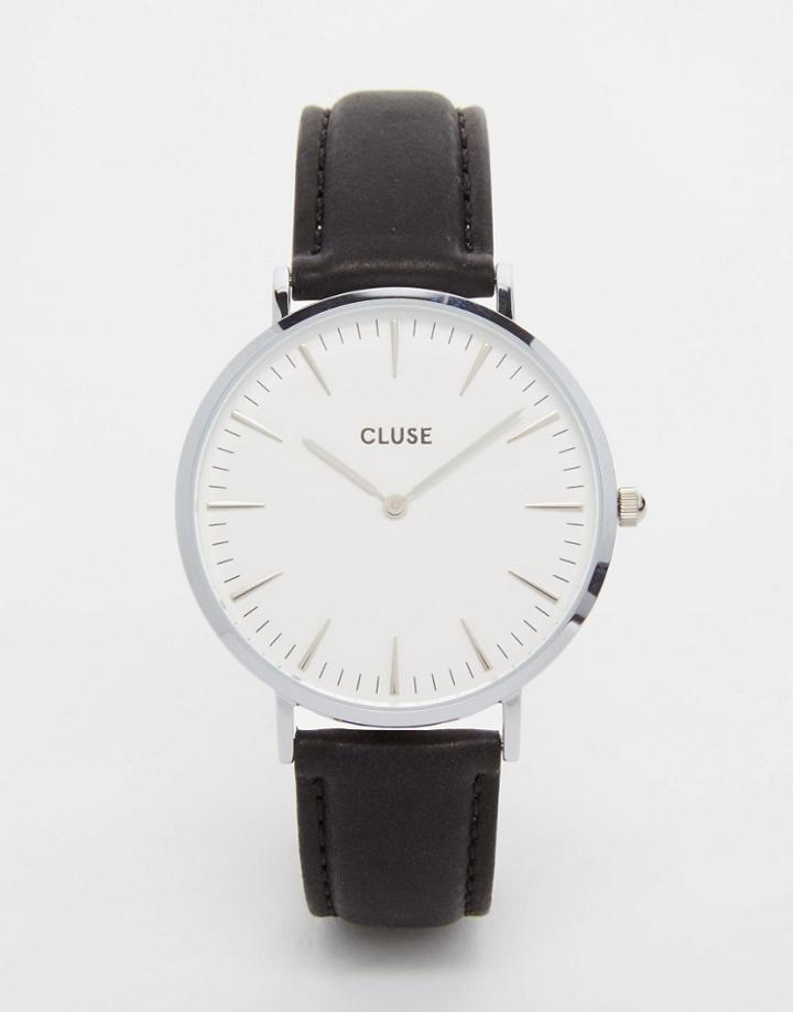Cluse La Boheme Silver Black Leather Watch Cl18208