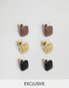 Designb London Square Stud Earrings In 3 Pack - Multi