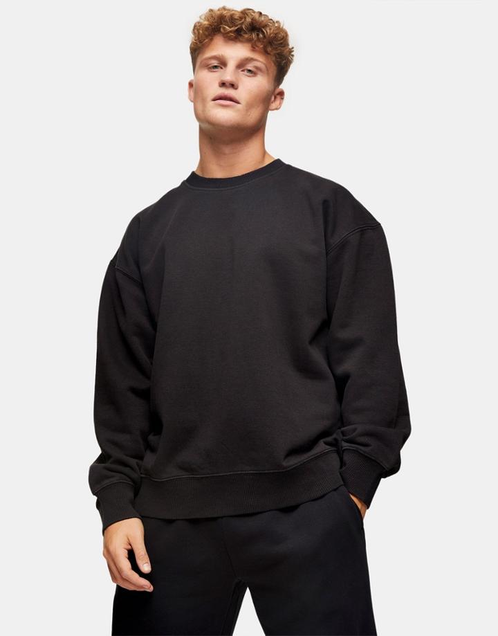 Topman Oversized Sweatshirt In Washed Black