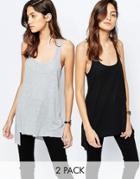 Asos Tank With Step Back Hem In Rib 2 Pack - Black