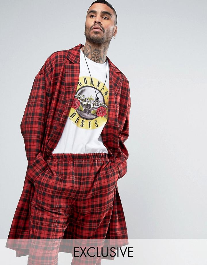 Reclaimed Vintage Inspired Checked Duster Jacket - Red