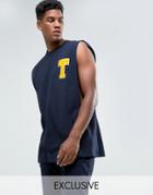 Reclaimed Vintage Inspired Oversized Varsity Tank In Navy - Navy