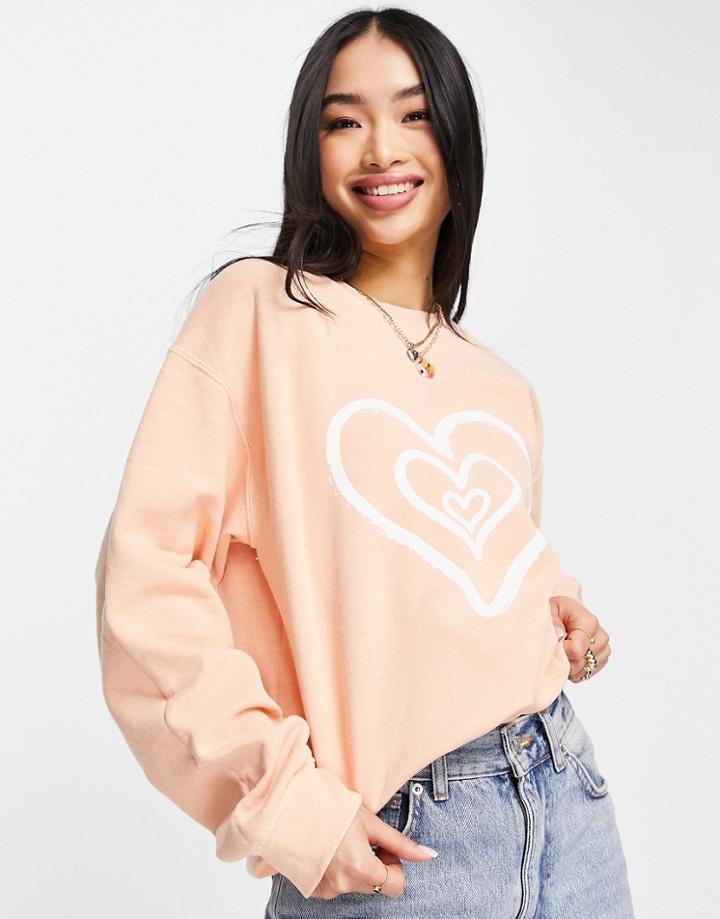 Miss Selfridge Heart Sweatshirt In Apricot-orange