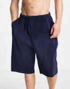 Asos Design Plisse Lounge Shorts In Navy-neutral