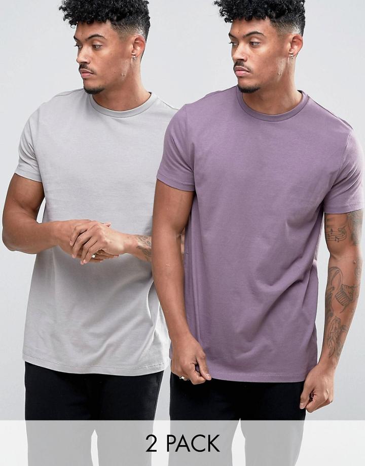Asos 2 Pack Longline T-shirt In Gray/purple Save - Multi