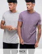 Asos 2 Pack Longline T-shirt In Gray/purple Save - Multi