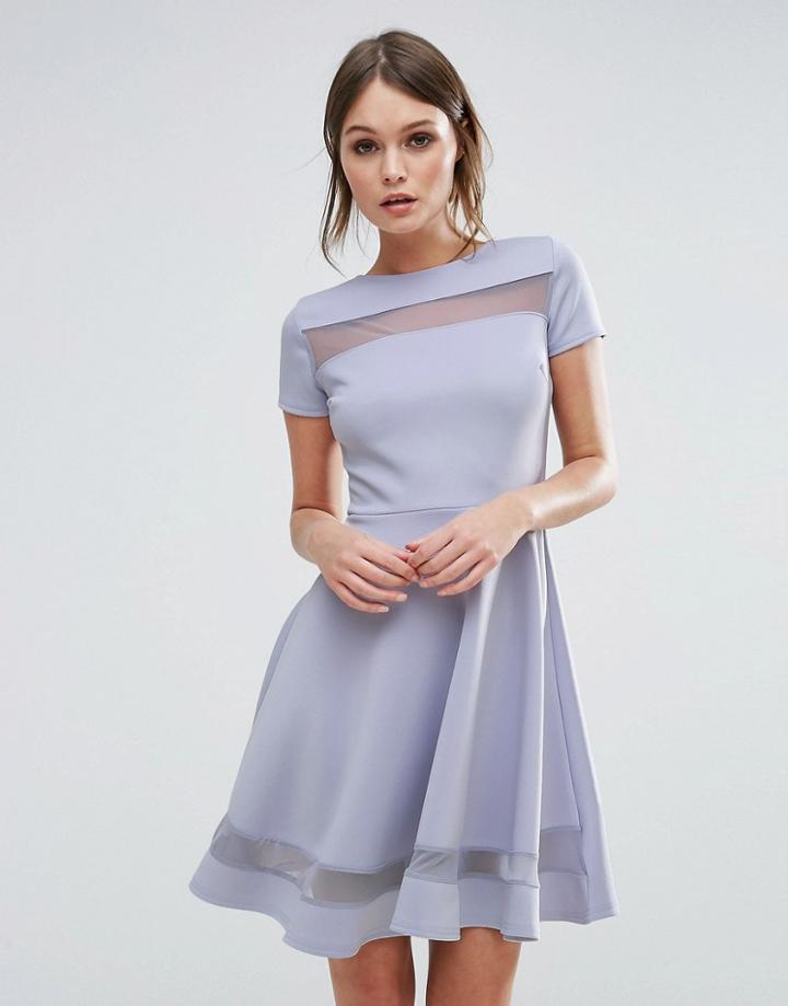 Club L Skater Dress With Mesh Panel - Blue