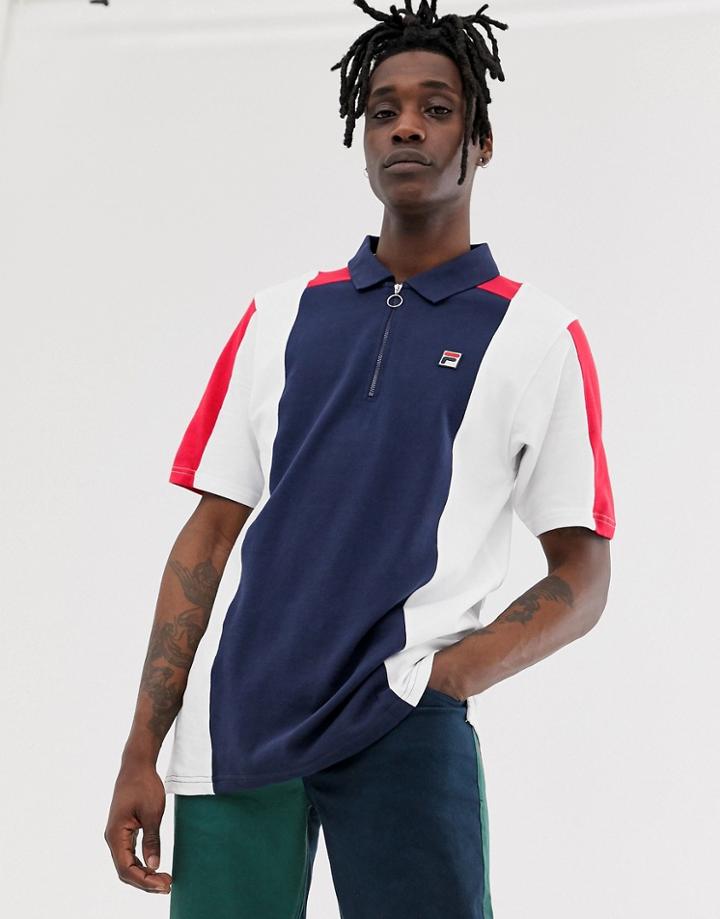 Fila Zeppelin 1/4 Zip Color Block Panel Polo In Navy