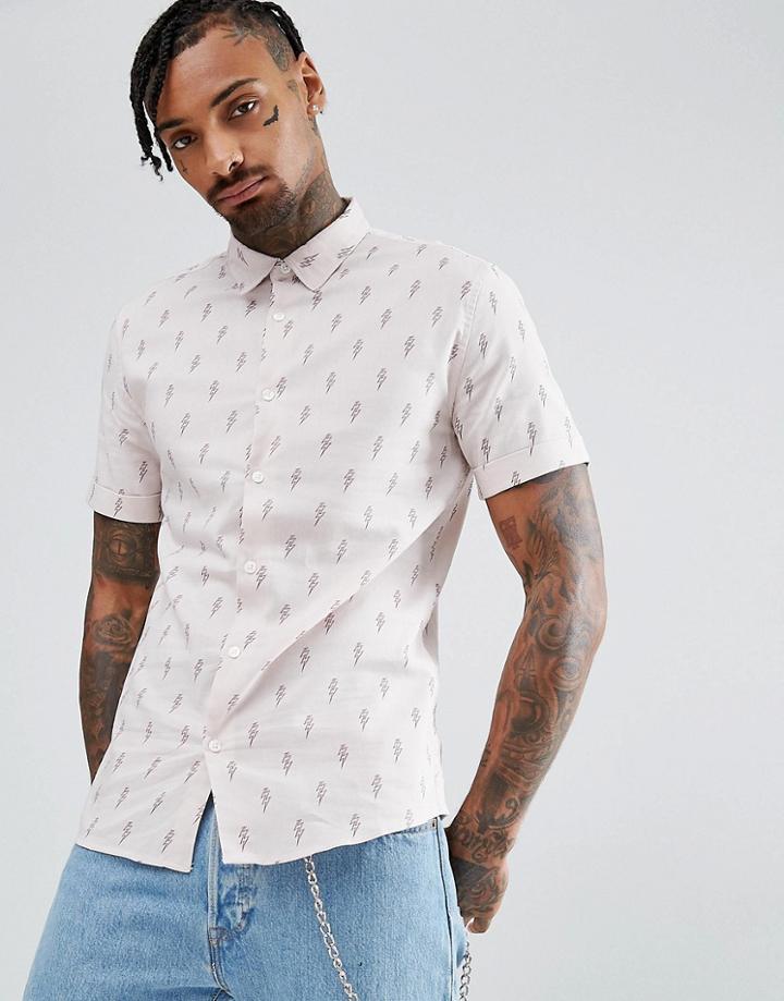 Midnight Surf Lightening Print Shirt - Pink