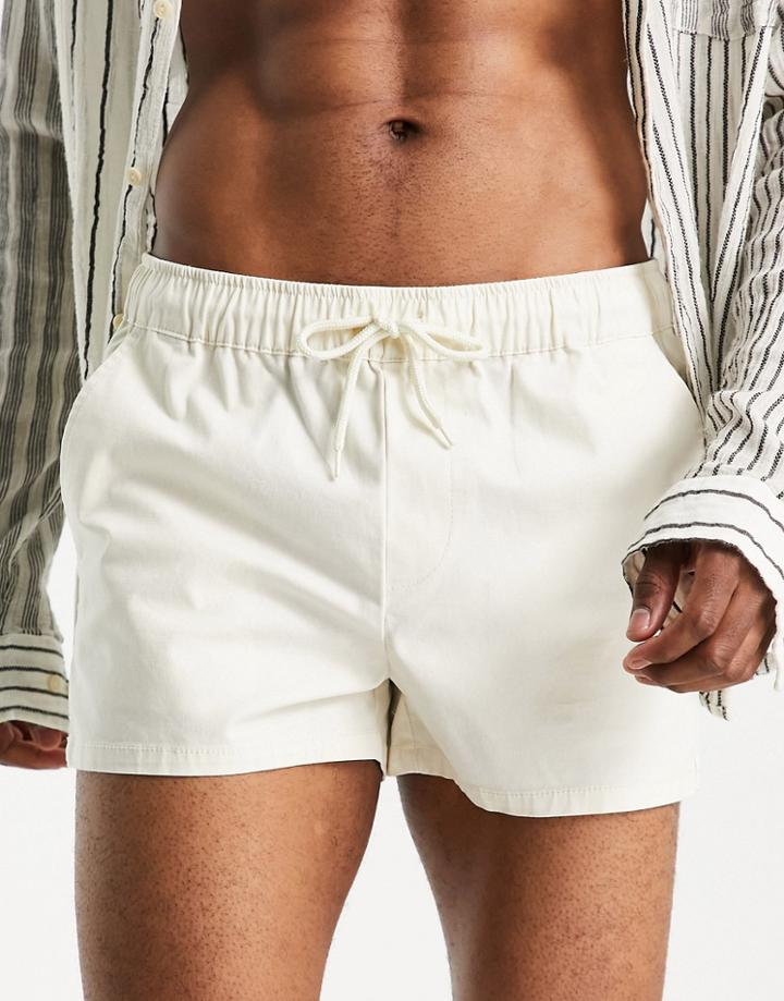 Asos Design Skinny Chino Shorter Shorts With Elasticated Waist In Off White