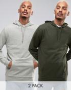 Asos Longline Hoodie 2 Pack Gray Marl/ Khaki - Multi