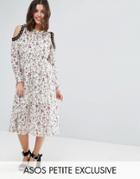 Asos Petite Exclusive Printed Lace Midi Dress With Cold Shoulder And Metal Trim - Multi