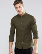 Asos Skinny Oxford Shirt In Khaki With Long Sleeves - Green