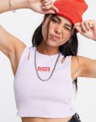 The Ragged Priest Shrunken Tank With Cut Outs And Embroidered Logo In Rib-purple