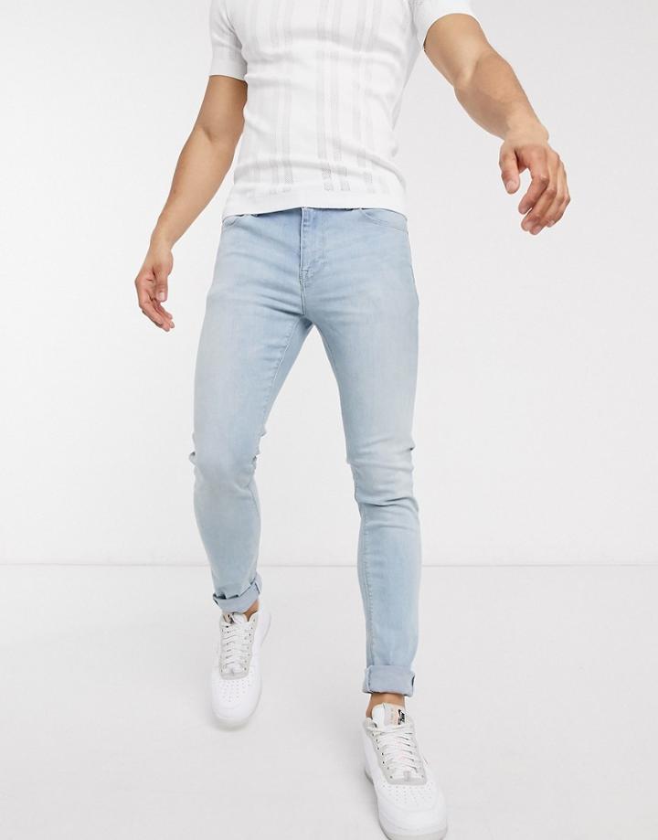 Asos Design Super Skinny Jeans In Light Wash Blue-blues