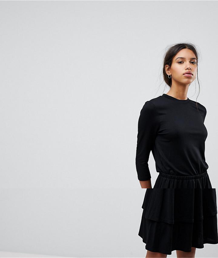 Selected Femme Dress With Ruffle Hem - Black