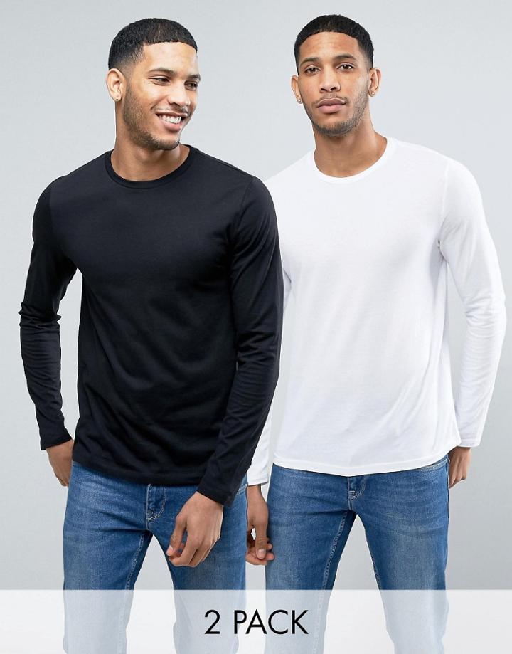Asos Long Sleeve T-shirt With Crew Neck 2 Pack In Black/white Save - Multi