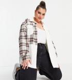 Missguided Plus Denim Shirt In White Color Block Check