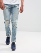 Asos Skinny Jeans In Light Wash With Heavy Rips - Blue