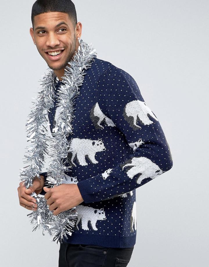 Asos Holidays Sweater With Polar Bears - Navy