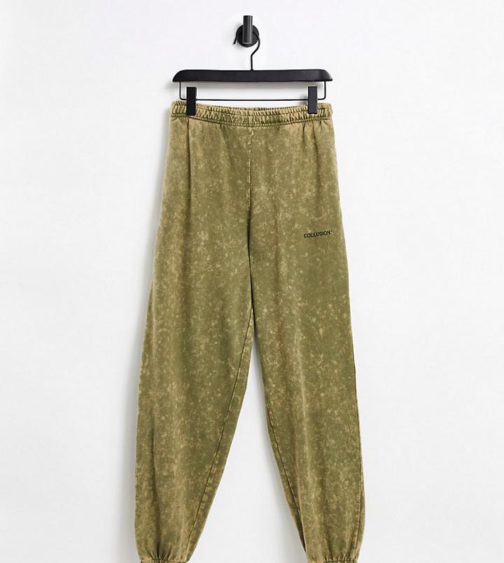 Collusion Unisex Oversized Sweatpants In Khaki Stone Wash Set-green