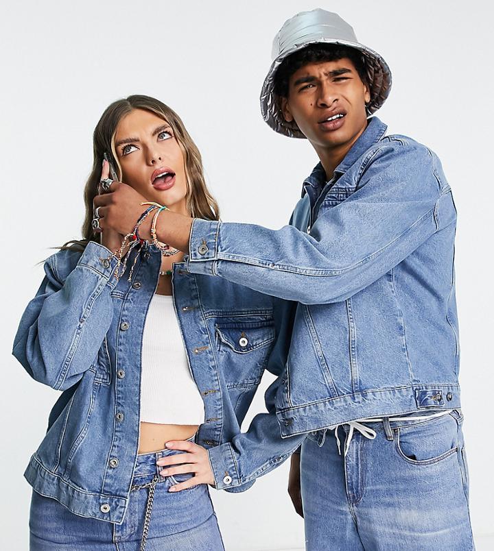 Collusion Unisex Oversized Denim Jacket In Stonewash Blue