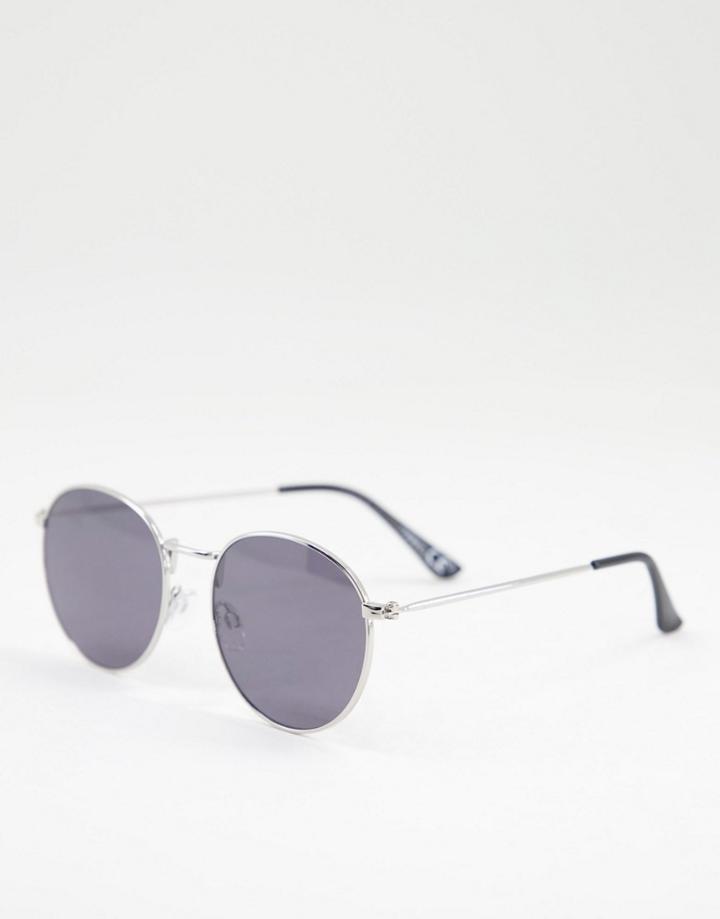 Asos Design Metal Round Sunglasses In Shiny Silver