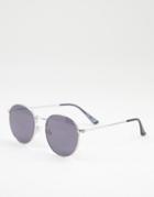 Asos Design Metal Round Sunglasses In Shiny Silver