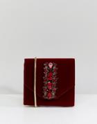 Lipsy Embellished Velvet Evening Bag - Red